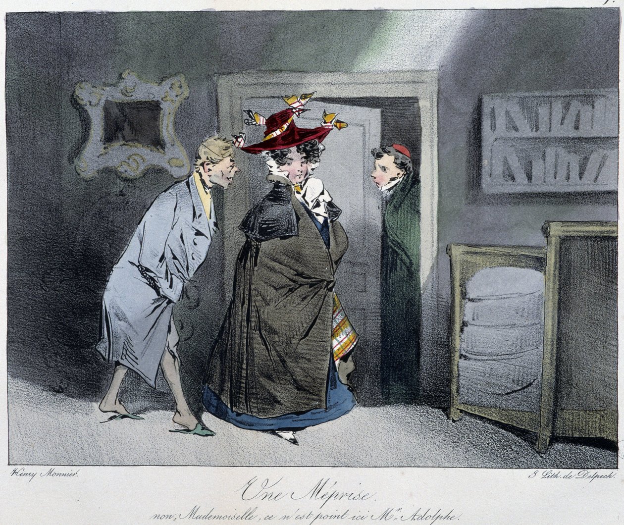 En misforståelse: "" Nej, frøken, det er ikke her Monsieur Rodolphe"" - i "" Parisiske sketches"" af Henri Monnier, red. Delpech, Paris af Henri Bonaventure Monnier