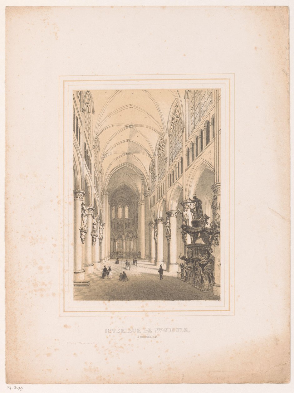 Interiør af katedralen Saint Michael og Saint Gudula i Bruxelles Interiør de Ste. Gudule, a Bruxelles (titel på objekt) af Henri Borremans (attributed to)