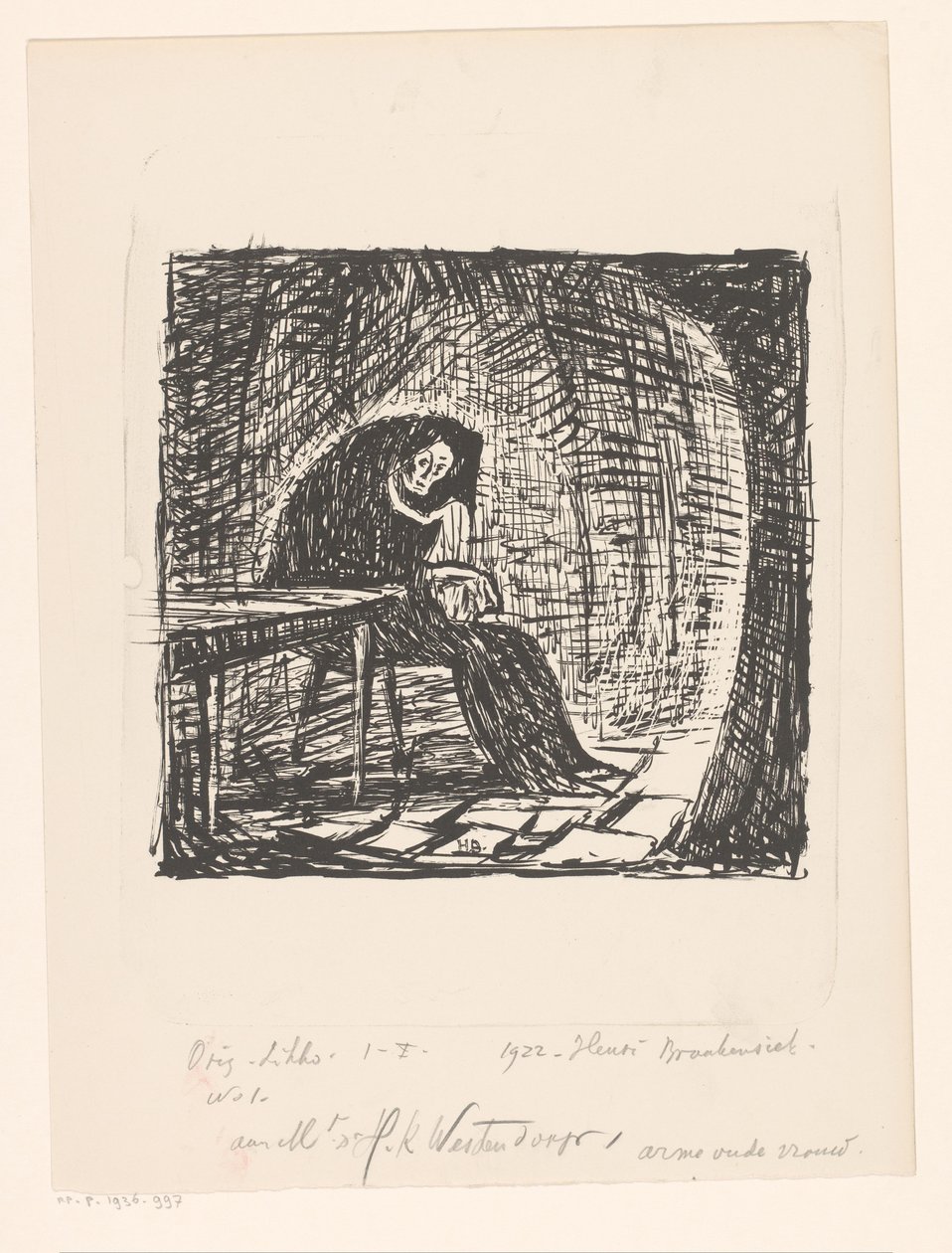 Stakkels gammel kvinde (original titel på objektet) af Henri Braakensiek (signed by artist)