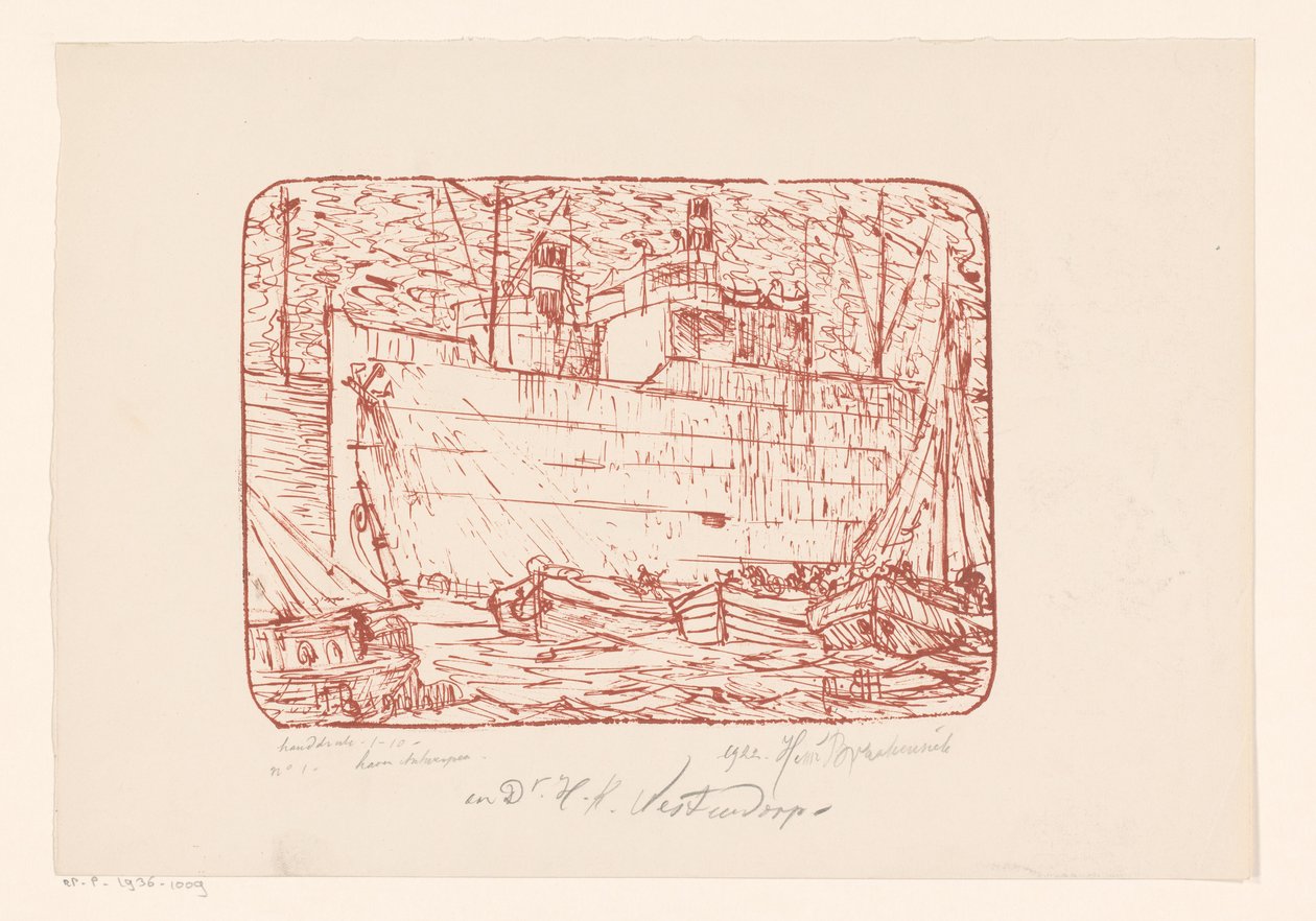 Haven te Antwerpen (original titel på objektet) af Henri Braakensiek (signed by artist)