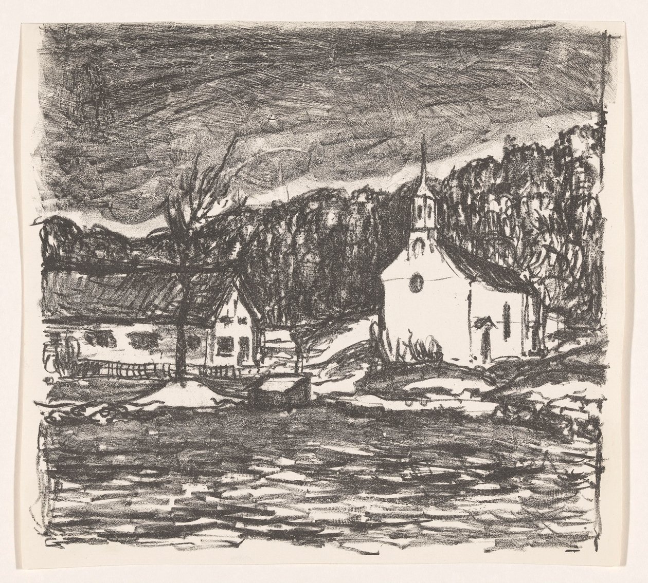 Bakket landskab med kirke Starnberger See (original titel) af Henri Braakensiek (signed by artist)