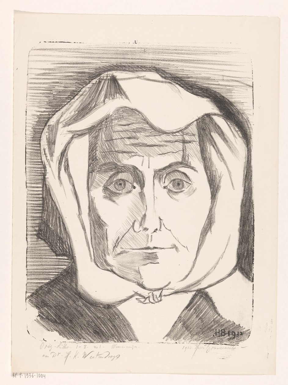 Portræt af en ukendt kvinde Insane (original serietitel på objekt) af Henri Braakensiek (signed by artist)