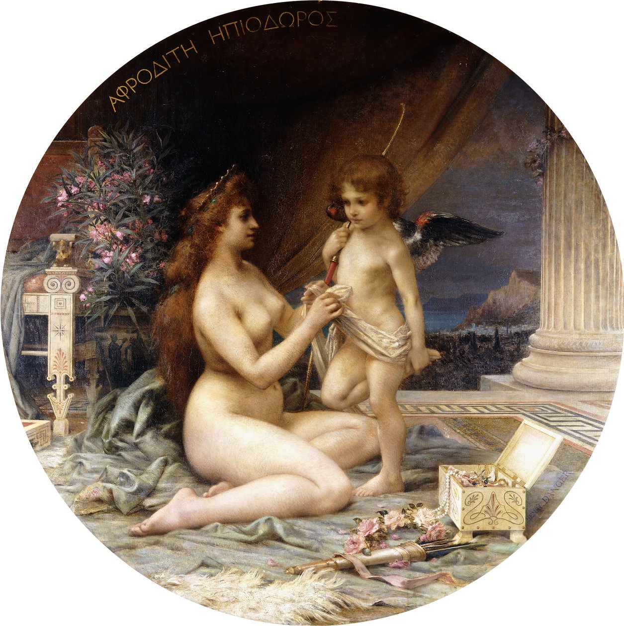 Afrodite og Eros (olie på lærred) af Henri Camille Danger