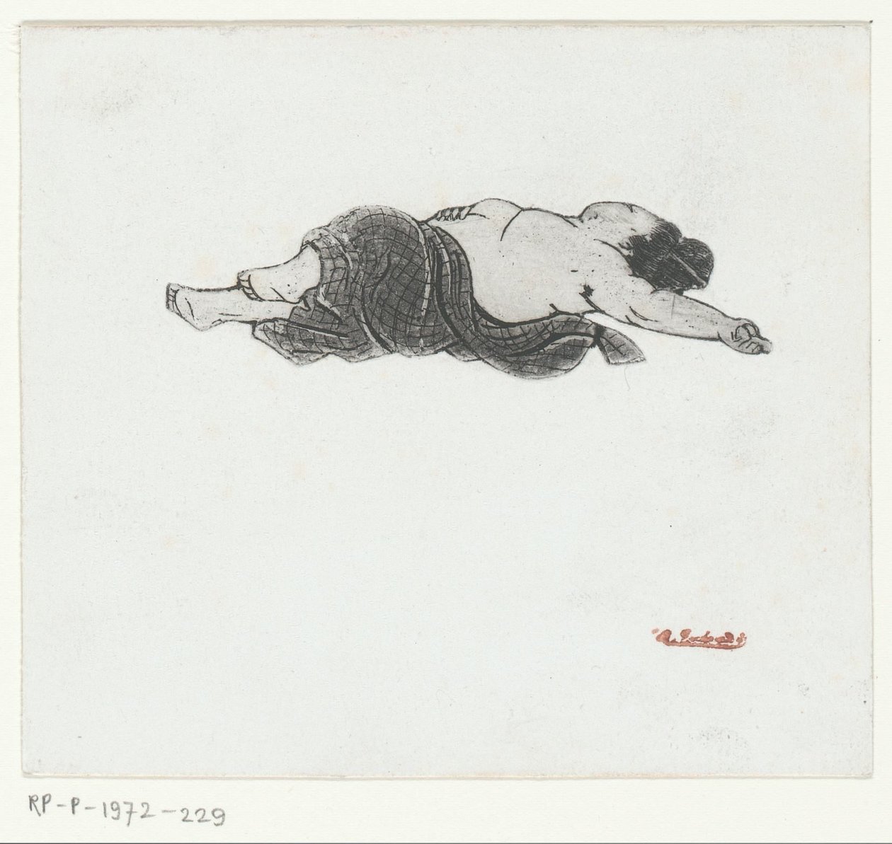 Tilbagelænet japansk kvinde med bar bryst af Henri Charles Guérard (attributed to)