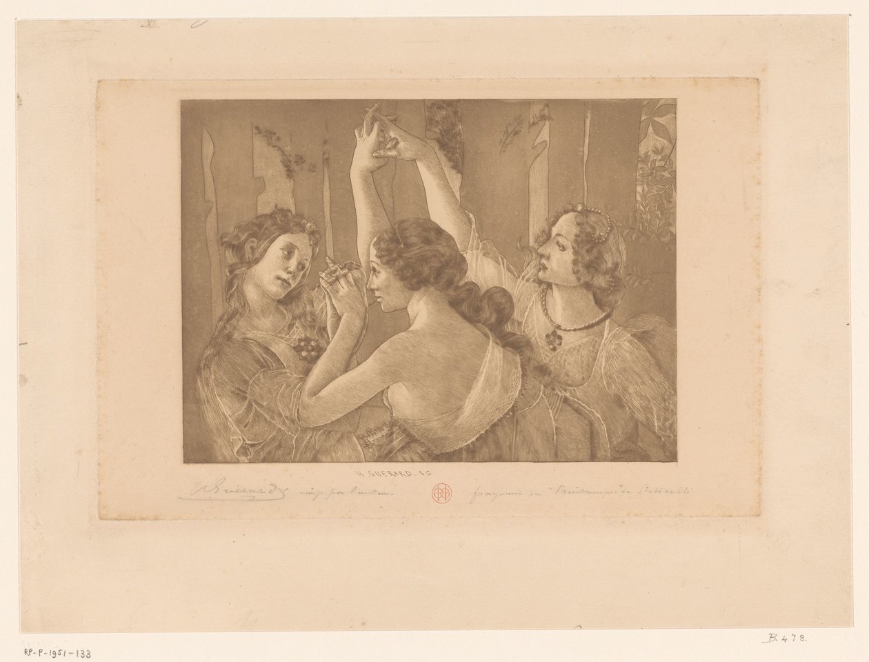 Tre nåder af Primavera af Henri Charles Guérard (signed by artist)