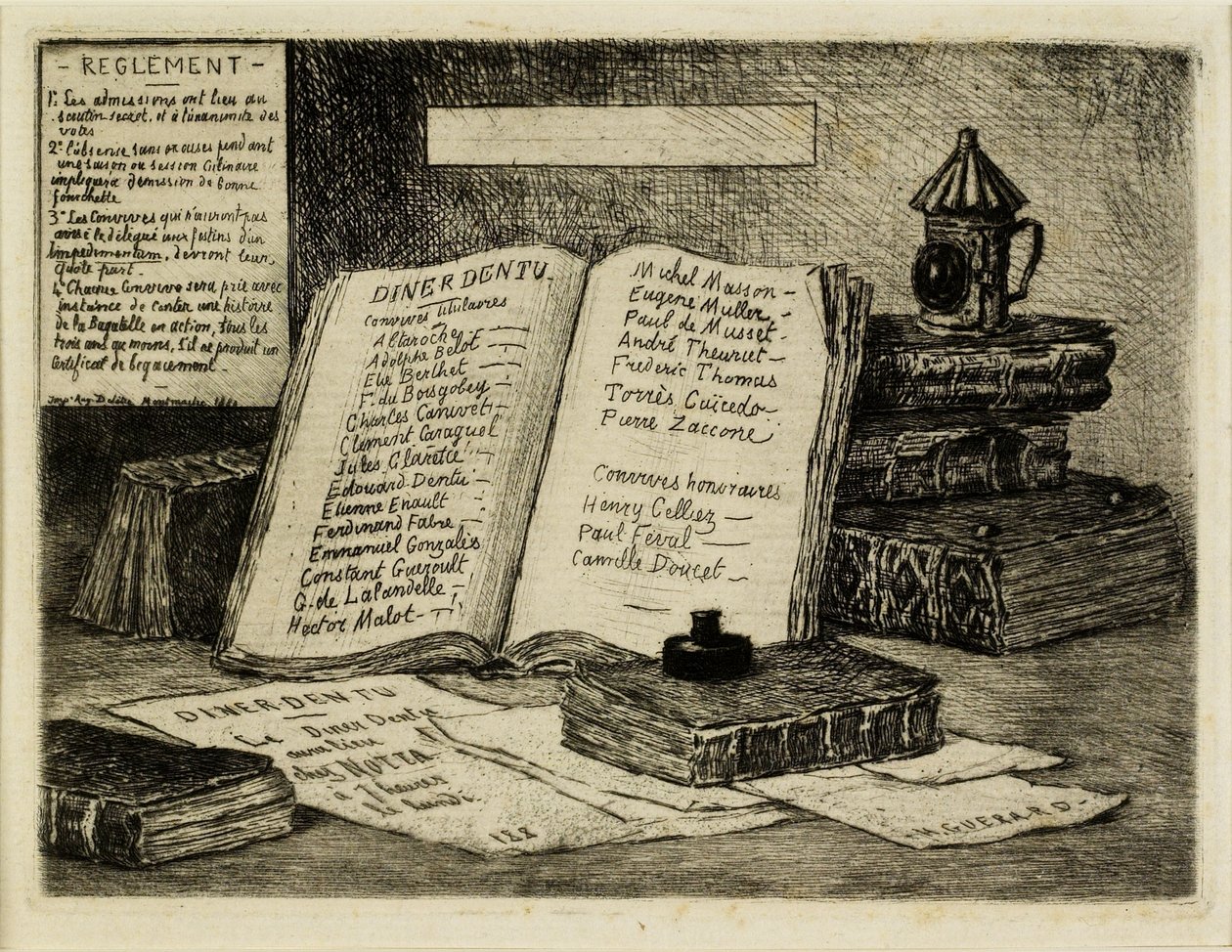 Bouquins et lanterne (Bøger og lanterne), 1880 (ætsning, tørnål) af Henri Charles Guérard