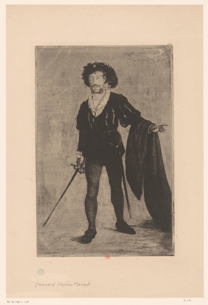 Portræt af Jean-Baptiste Faure i rollen som Hamlet af Henri Charles Guérard