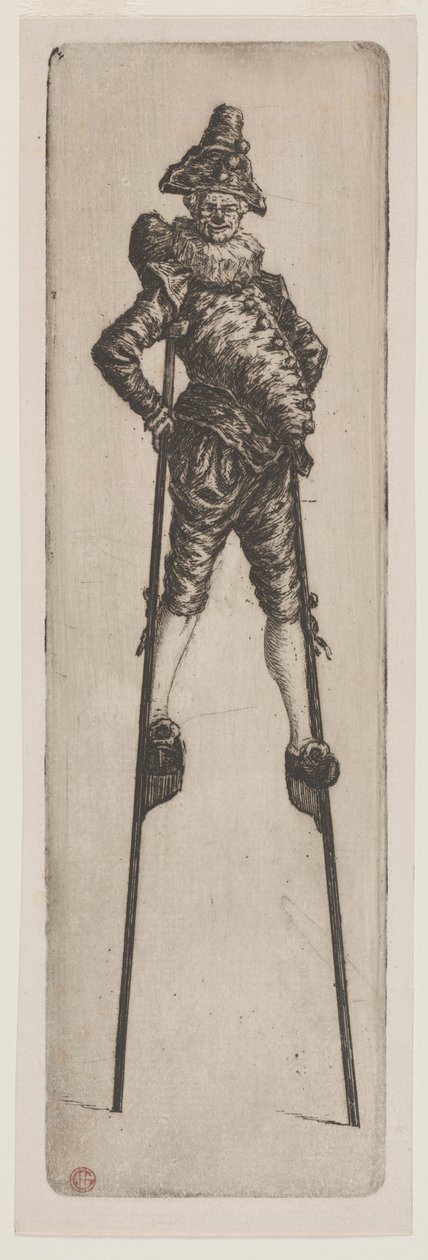 Punchinello på stylter, ca. 1888. af Henri Charles Guérard