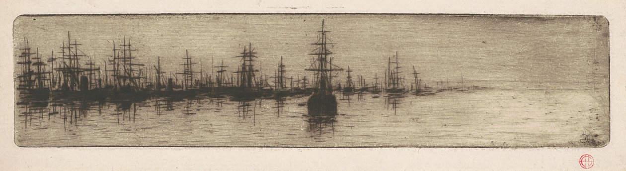 Tall Ships i en havn af Henri Charles Guérard