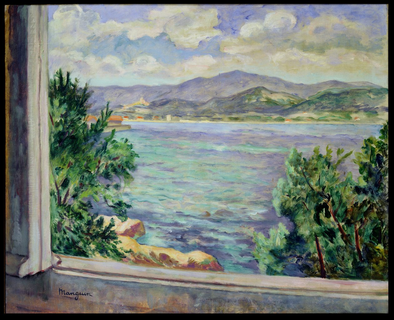 St. Tropez-bugten fra Oustalet af Henri Charles Manguin