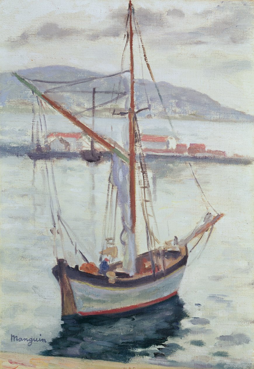 Yachts ved Saint Tropez (olie på lærred) af Henri Charles Manguin