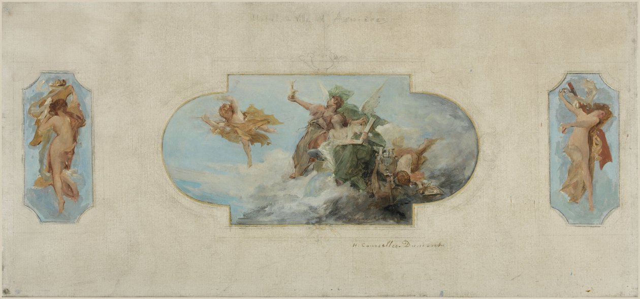 Skitse til rådhuset i Asnières: Allégorie des Arts (Salle des fêtes ceiling), mellem 1900 og 1903 (blyant, olie på lærred) af Henri Courselles Dumont