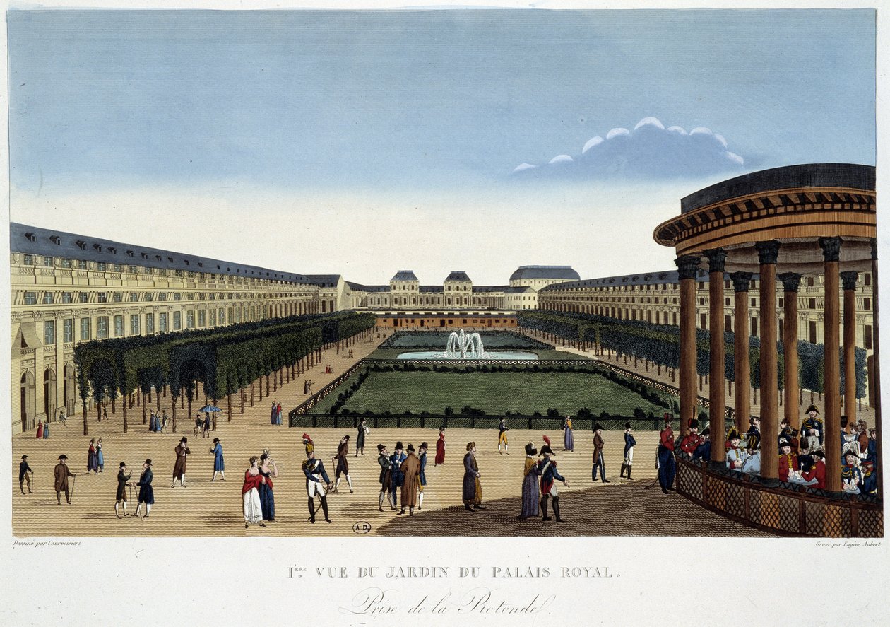 Garden of the Palais-Royal, omkring 1820 - i ""Views of Paris"" af Courvoisier af Henri Courvoisier Voisin