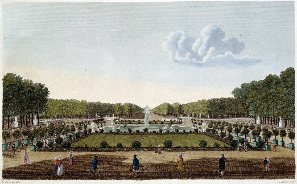 Jardin du Luxembourg set fra paladsets terrasse. Stik af Courvoisier af Henri Courvoisier Voisin