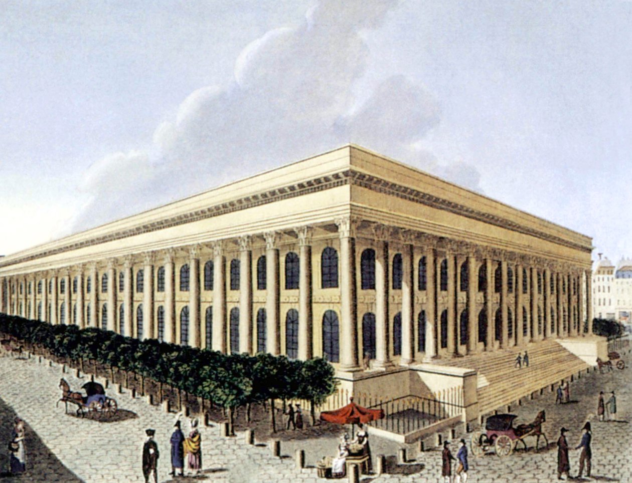 Paris Stock Exchange, begyndelsen af det 19. århundrede (gravering) af Henri Courvoisier-Voisin