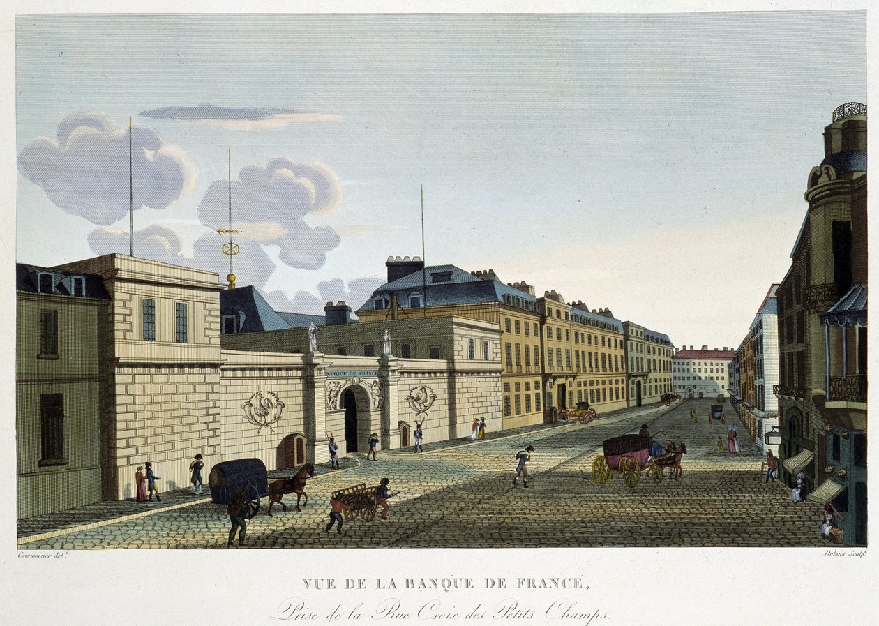 Udsigt over Banque de France - i "" Views of Paris"" af Courvoisier af Henri Courvoisier Voisin