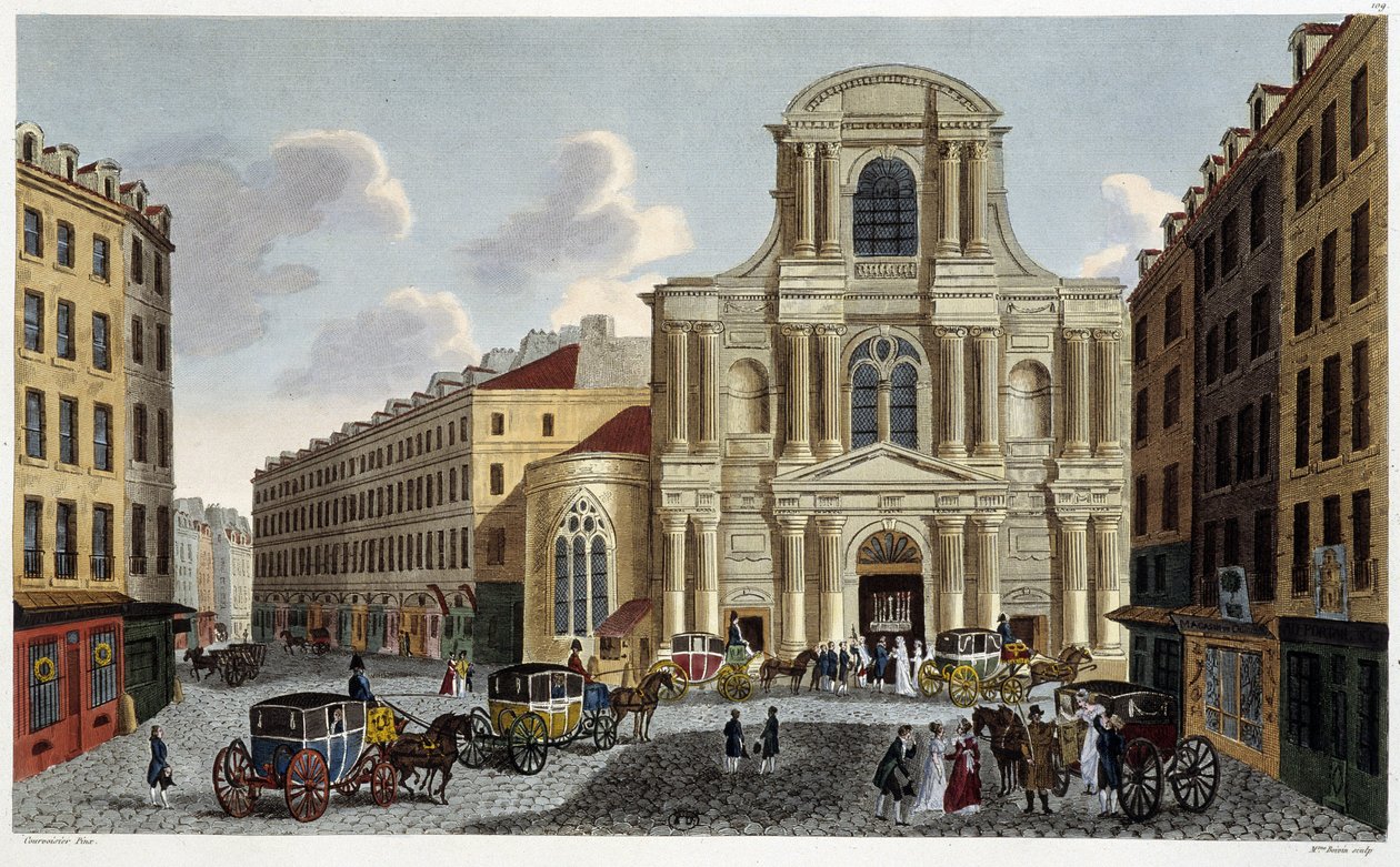 Saint-Gervais kirke, omkring 1820 - i ""Views of Paris"" af Courvoisier af Henri Courvoisier Voisin