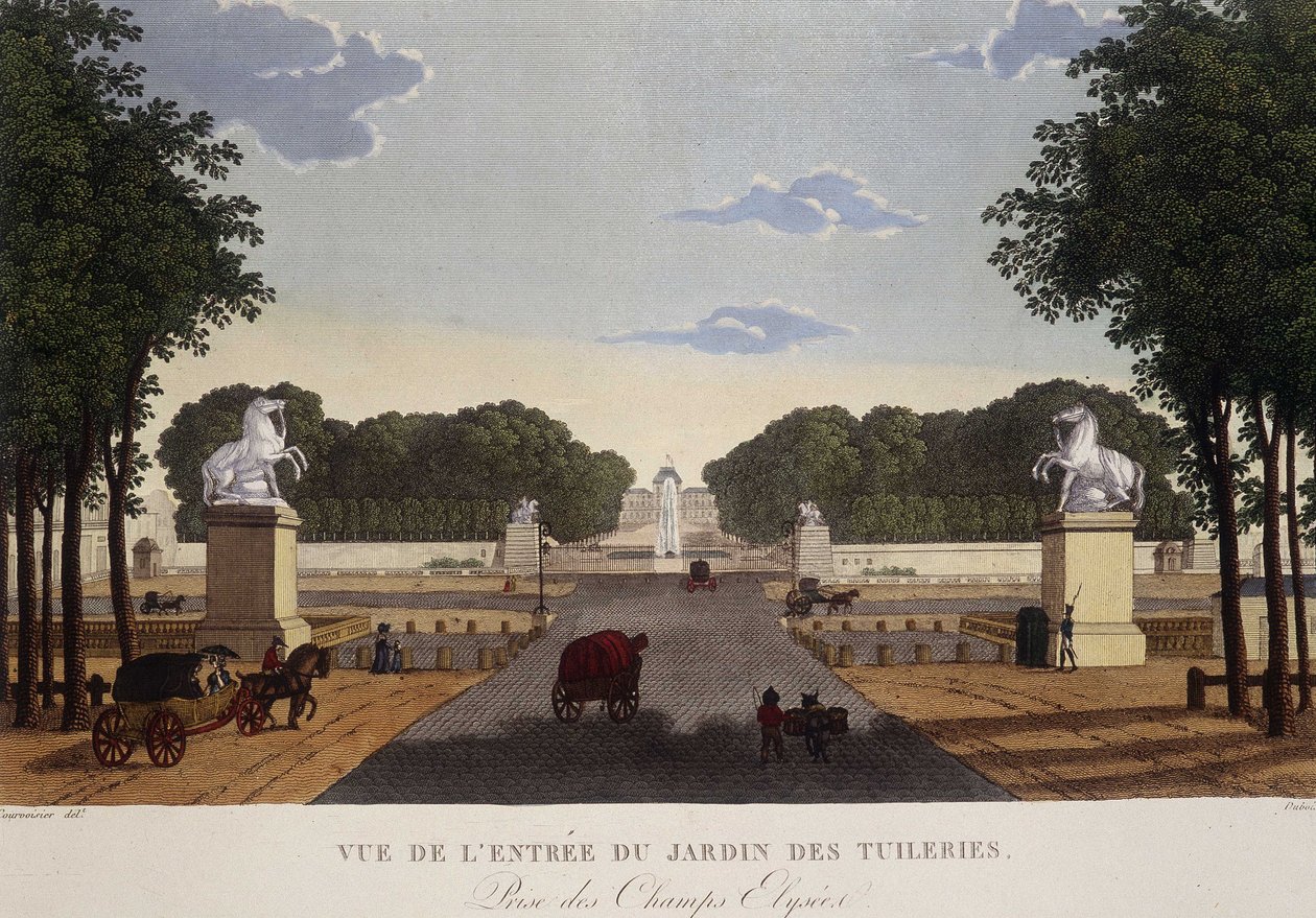 Indgang til Tuileriernes haveudsigt over Champs-Elysées, omkring 1820 - i "" Vues de Paris"" af Courvoisier af Henri Courvoisier Voisin