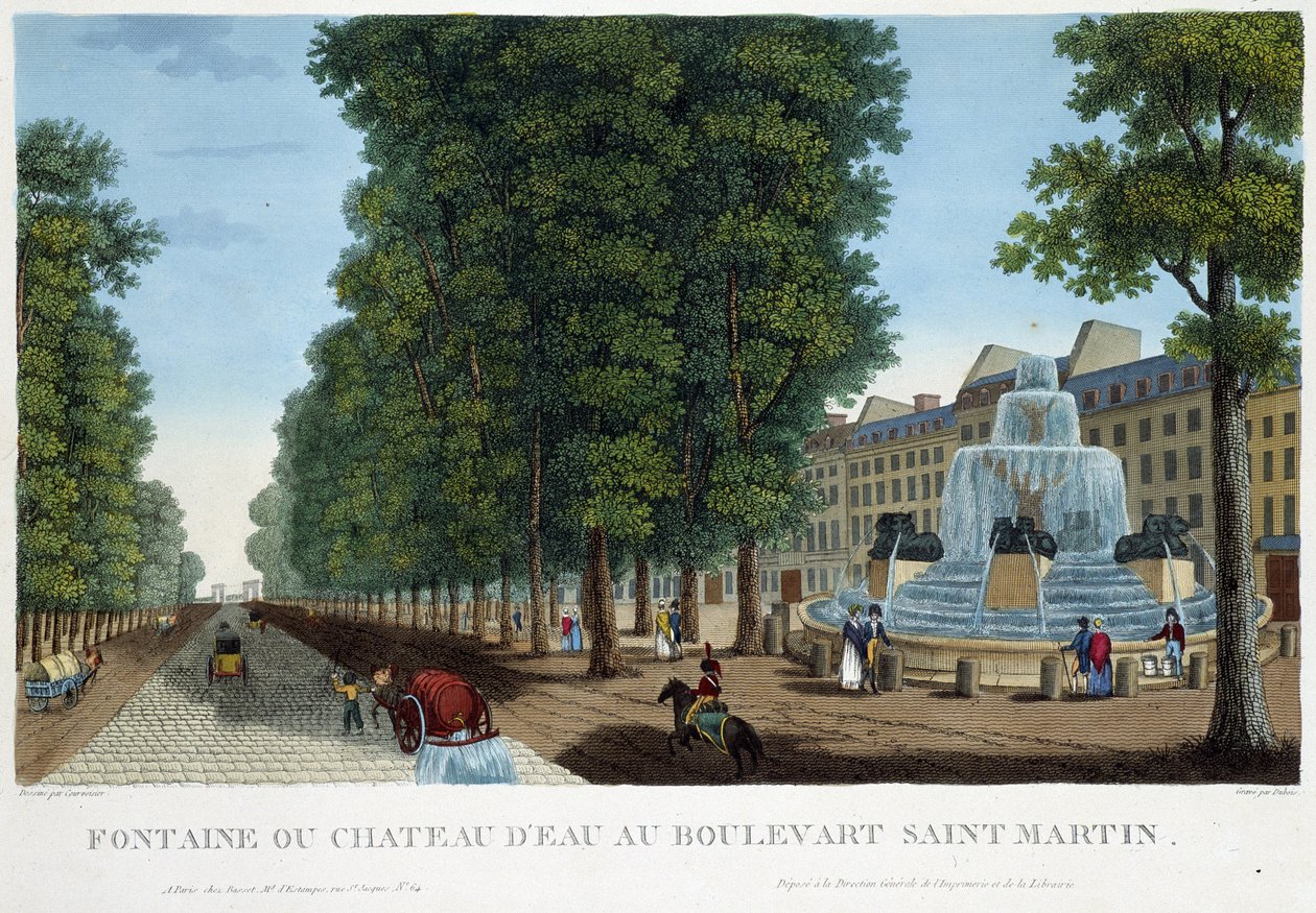 Springvand eller vandslot i Bd St Martin - i "" Vues de Paris"" af Courvoisier af Henri Courvoisier Voisin