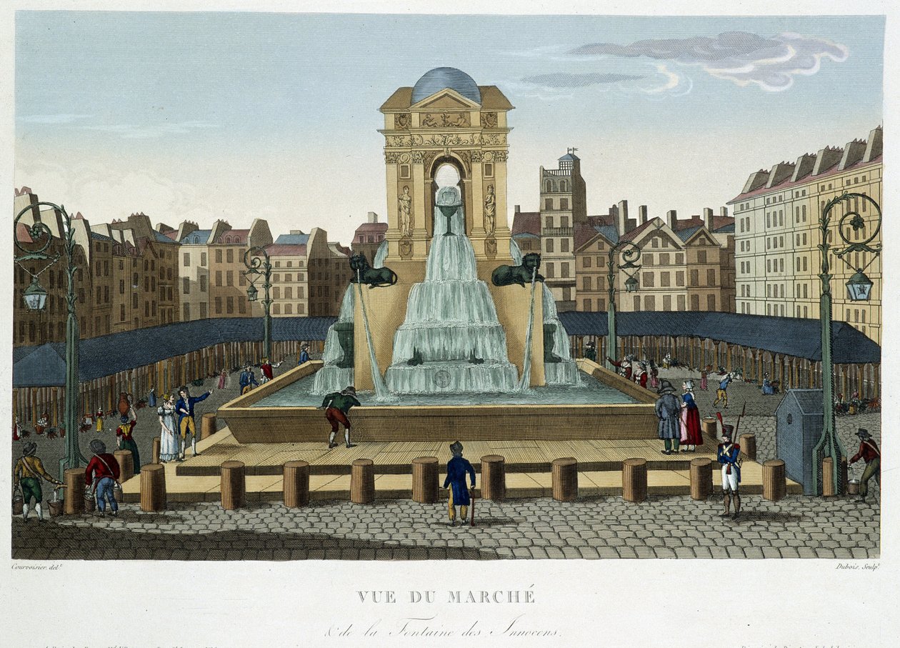The Fountain of the Innocents, omkring 1820 - i ""Views of Paris"" af Courvoisier 1827 af Henri Courvoisier Voisin