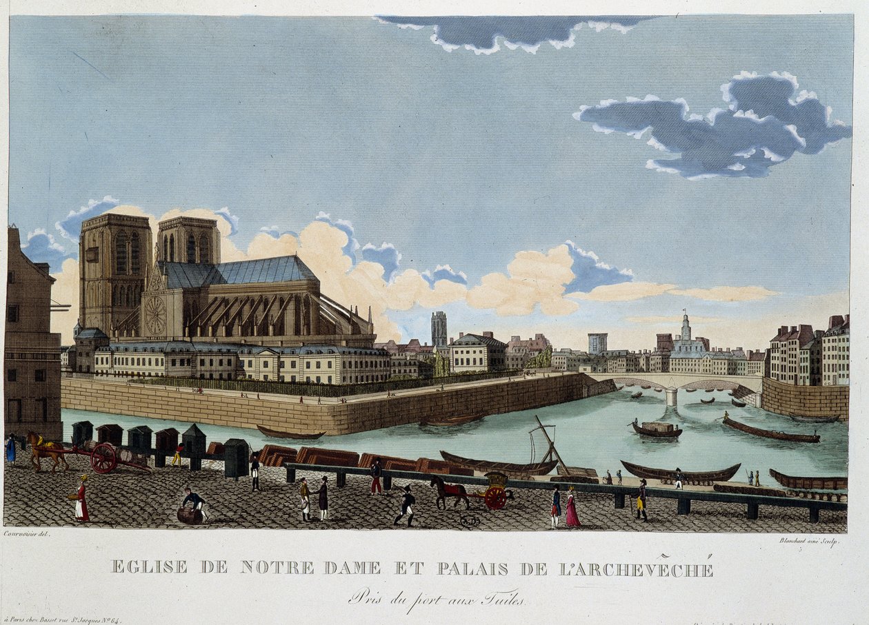 Notre-Dame-kirken og Archevéché-paladset - i "" Views of Paris"" af Courvoisier af Henri Courvoisier Voisin