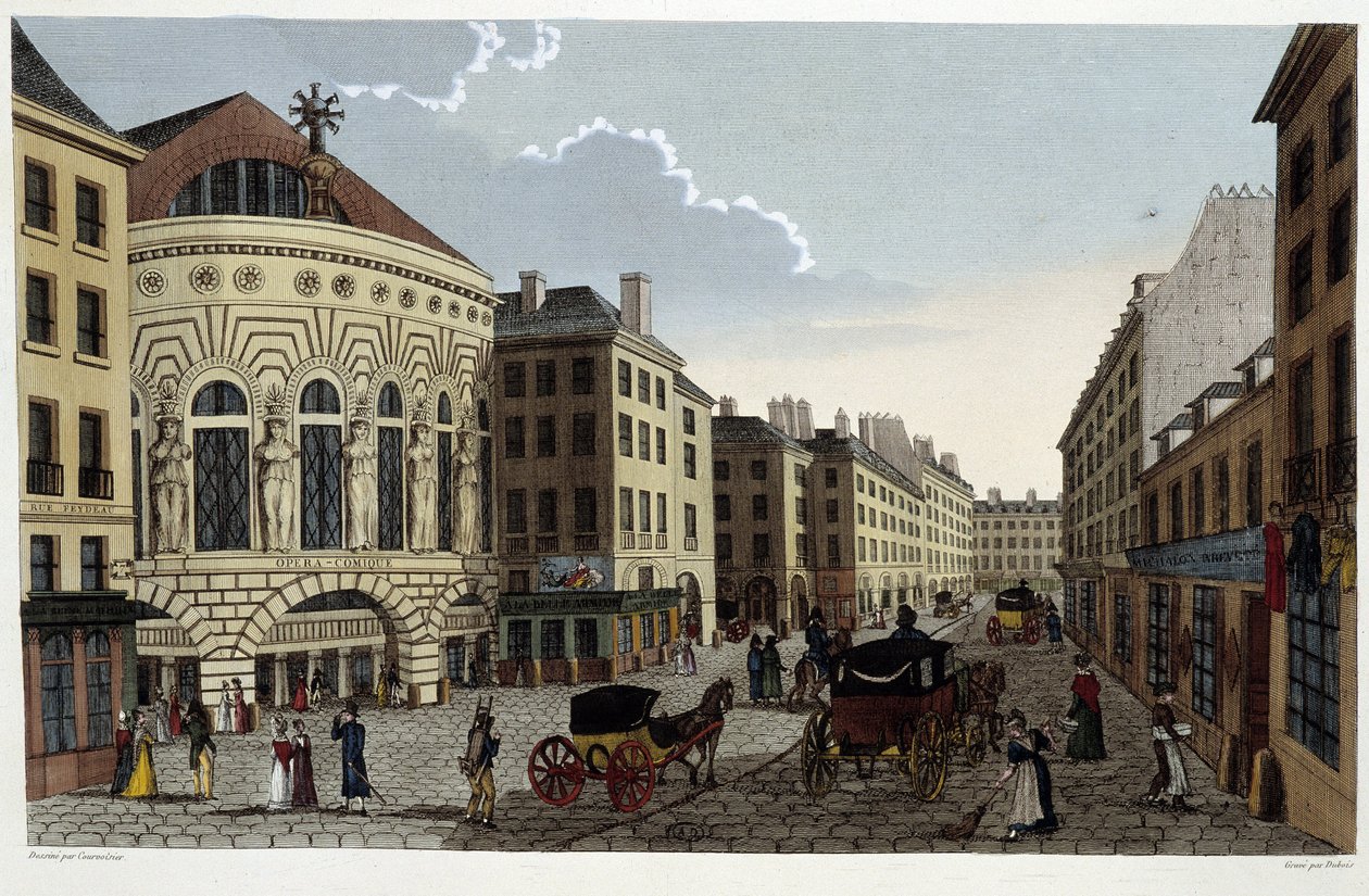 Theatre of the Opera Comique, omkring 1820 i ""Views of Paris"" af Courvoisier 1827 af Henri Courvoisier Voisin