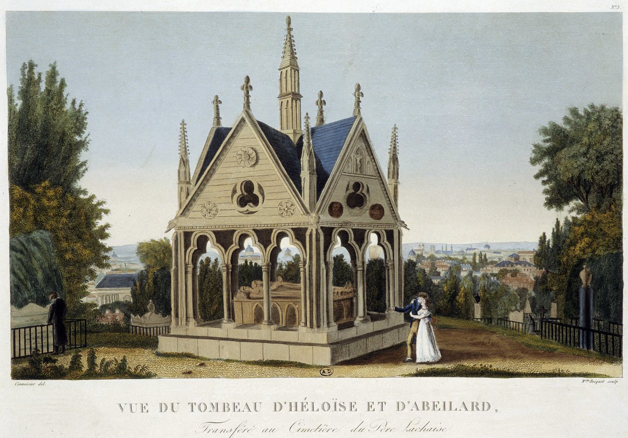 Héloïse og Abelards grav ved Père Lachaise, ca. 1820 - i ""Views of Paris"" af Courvoisier af Henri Courvoisier Voisin