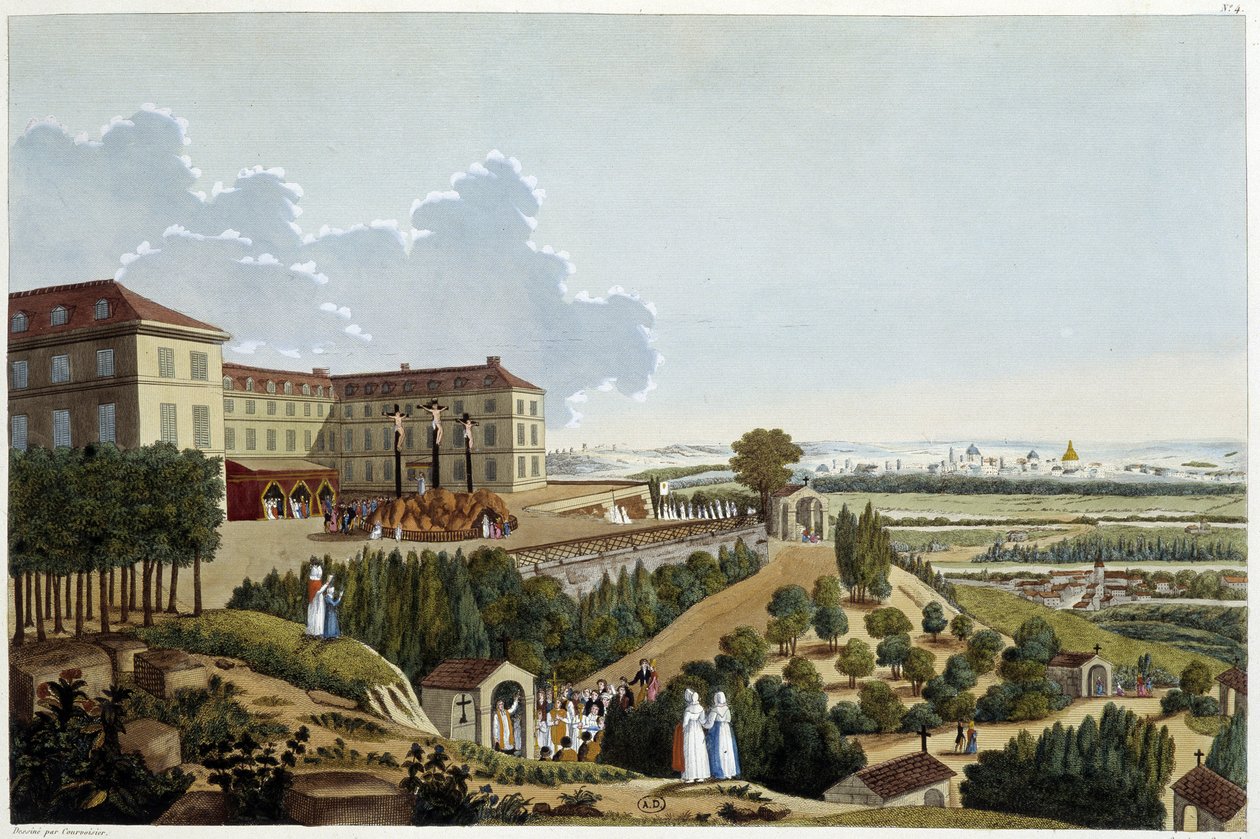 Udsigt over Golgata, under festerne i Ste Croix, i Suresnes - i "" Vues de Paris" af Courvoisier af Henri Courvoisier Voisin