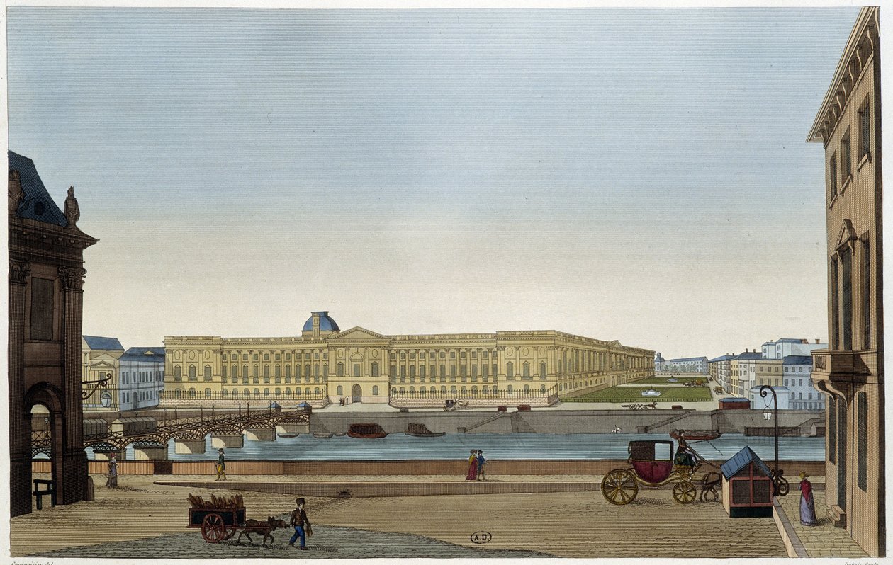 Udsigt over Louvre og Pont des Arts på venstre bred - i "" Vues de Paris"" af Courvoisier af Henri Courvoisier Voisin