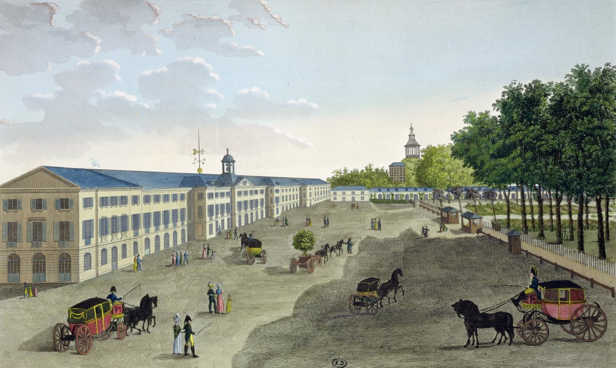 Udsigt over det nye galleri på det naturhistoriske museum ved Jardin des Plantes i Paris, indgraveret af Claude Fortier (1775-1835) (farvegravering) af Henri Courvoisier Voisin