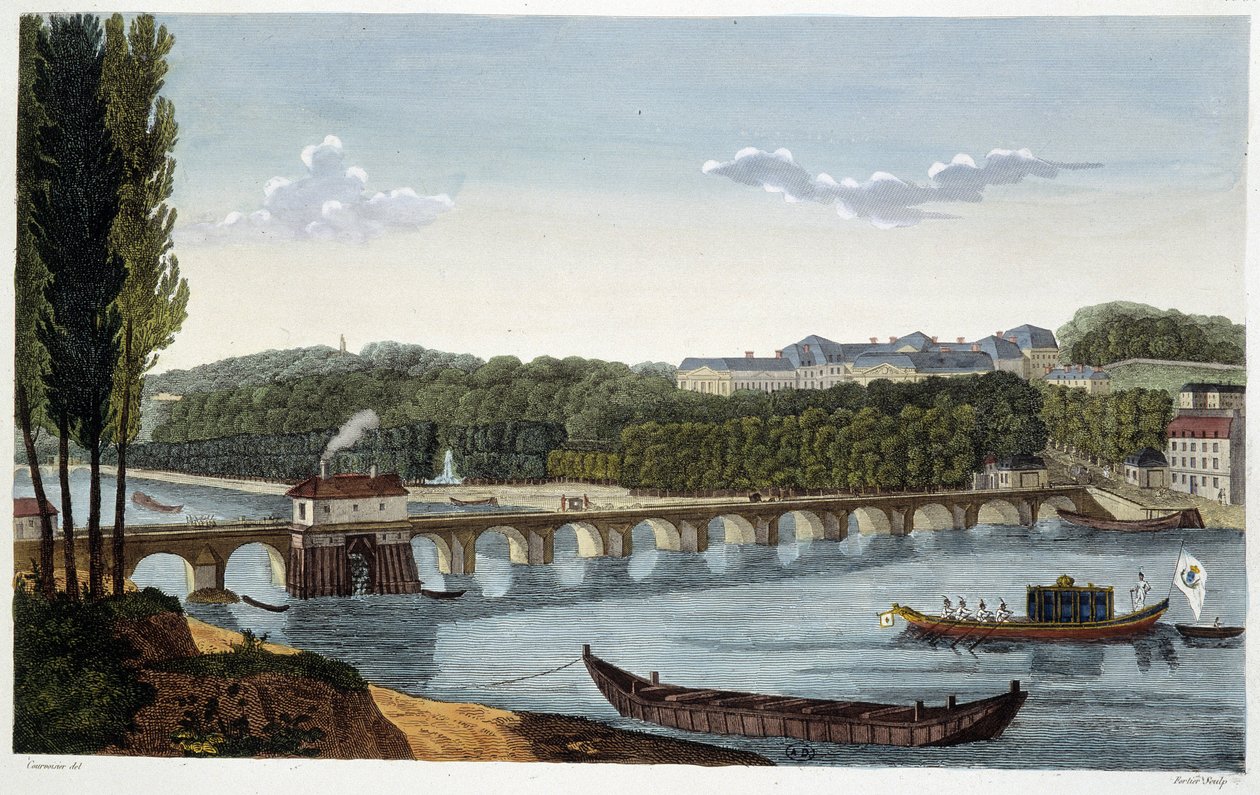 Udsigt over slottet og broen i St Cloud - i "" Vues de Paris"" af Courvoisier af Henri Courvoisier Voisin
