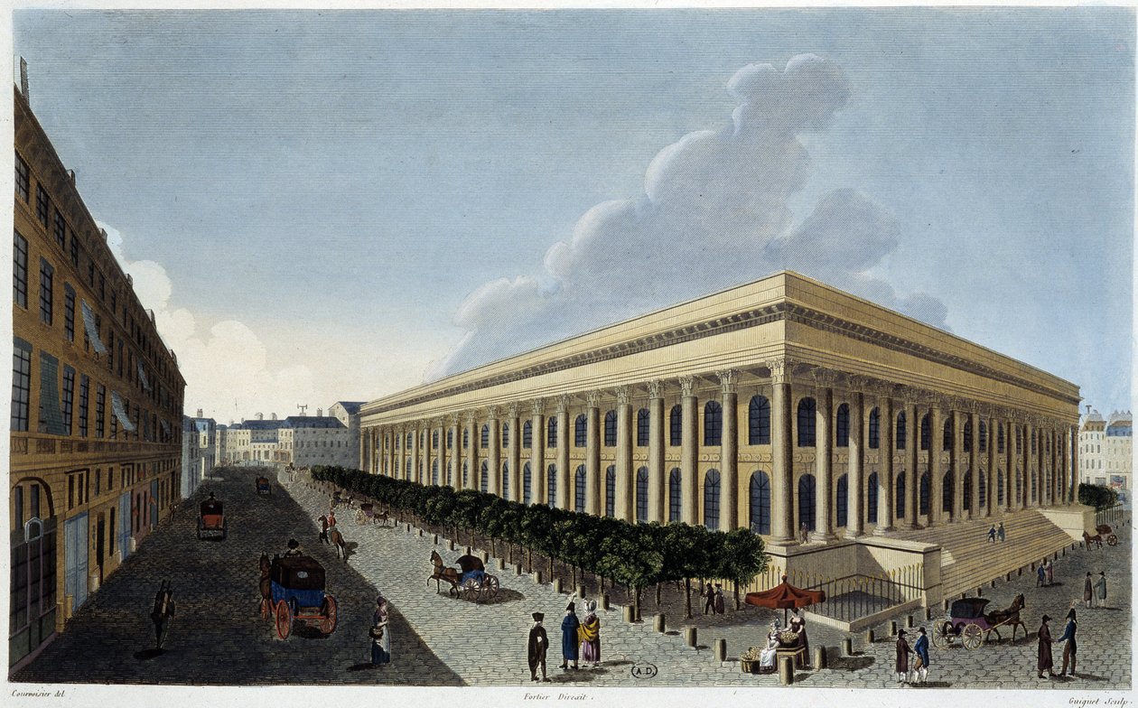 Udsigt over den nye børs og Tribunal de Commerce - i "" Vues de Paris"" af Courvoisier af Henri Courvoisier Voisin