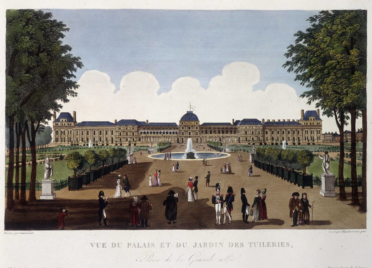 Udsigt over paladset og Tuileriernes have - i "" Vues de Paris"" af Courvoisier af Henri Courvoisier Voisin