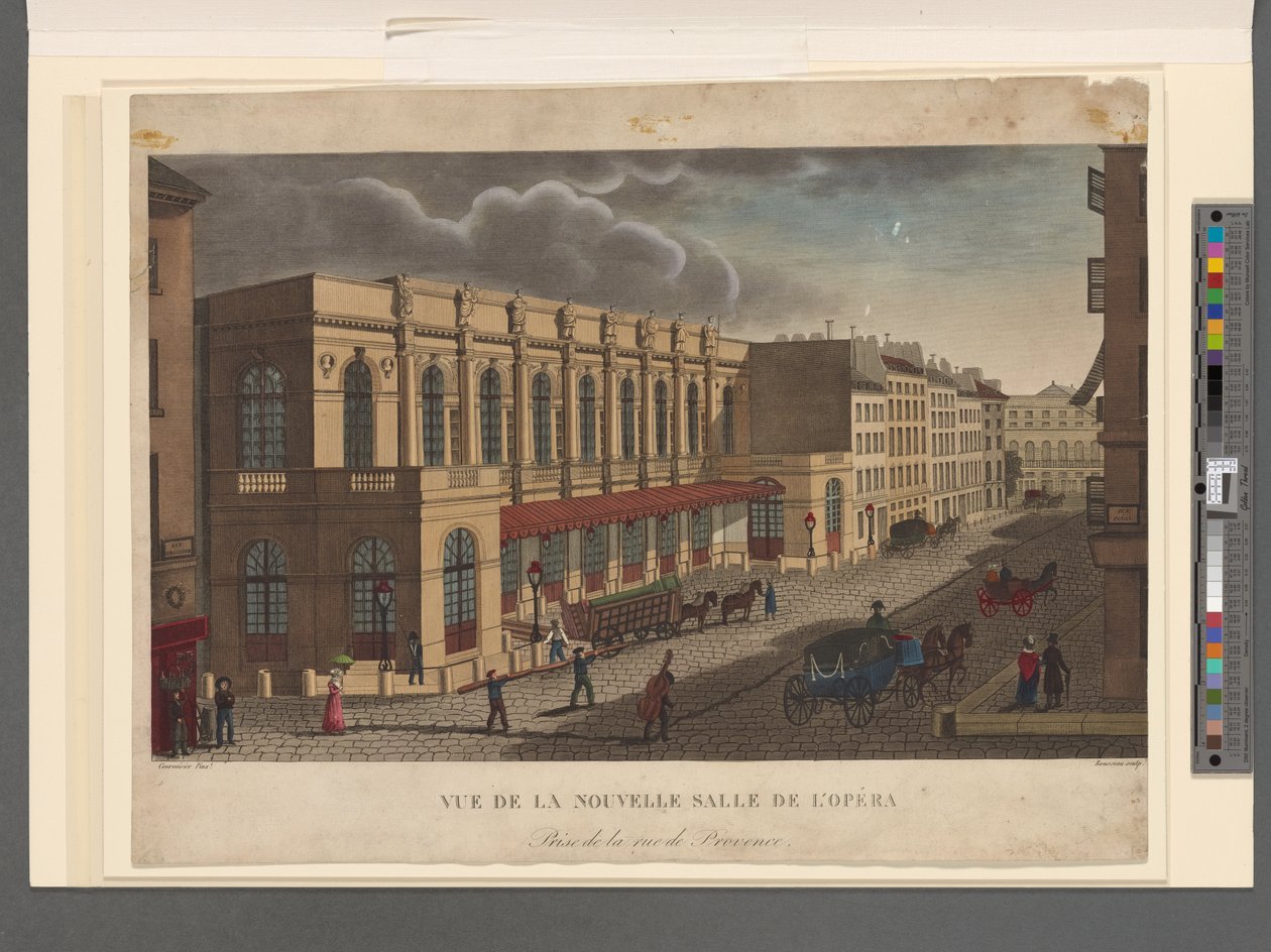 Udsigt over operaens nye sal taget fra rue de Provence, indgraveret af Rousseau, ca. 1821 af Henri Courvoisier Voisin
