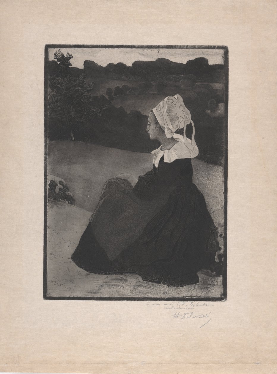 Bretonne assise (Siddende Bretonsk kvinde) ca. 1893 (blød jordætsning og akvatint) af Henri Delavallee