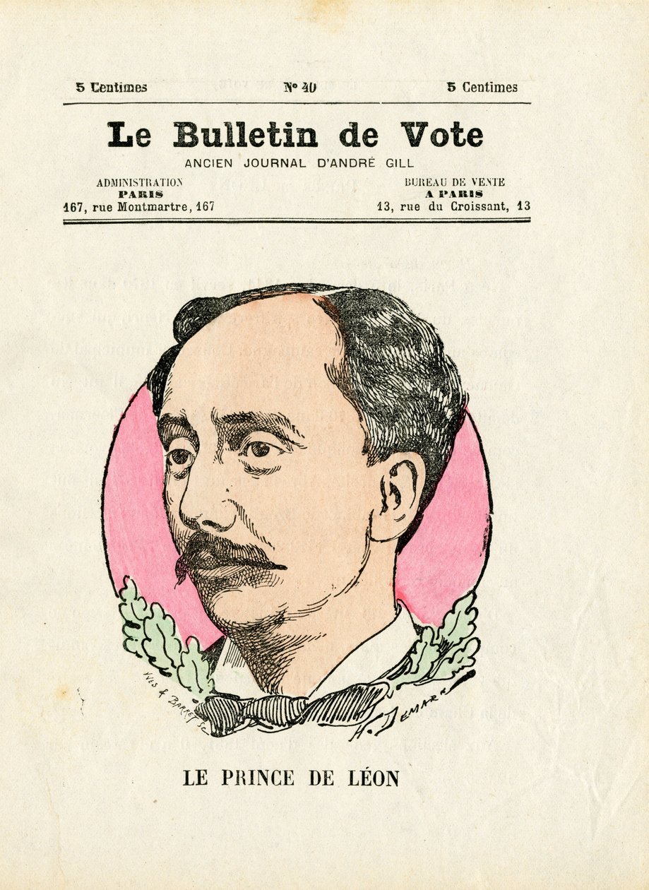 Afstemning 2. serie, Satirisk i farver: Prince de Leon - Illustration af Henri Demare (1846-1888) af Henri Demare
