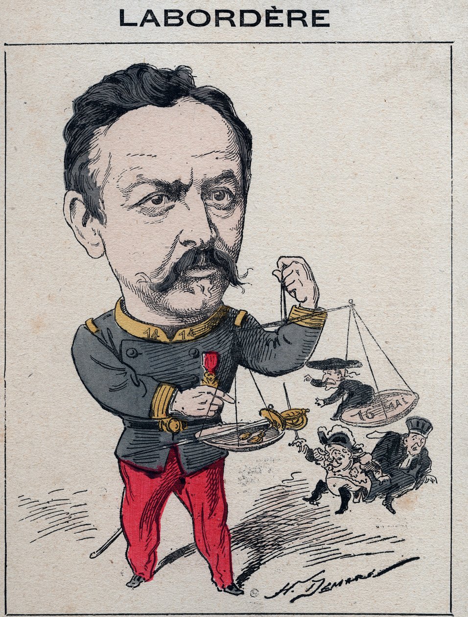 Jean Marie Arthur Labordere, fransk militærmand, politiker, senator for Seinen - tegneserie af Henri Demare i "Les Hommes d