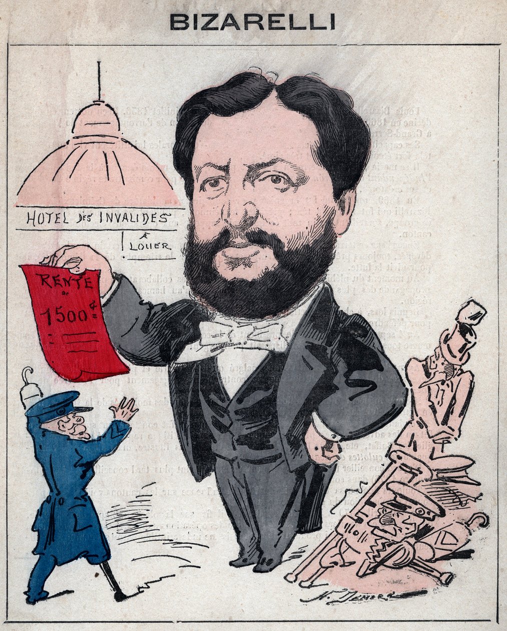 Louis Bizarelli fransk politiker (1836-1902) - Tegneserie af Henri Demare i "Les Hommes d