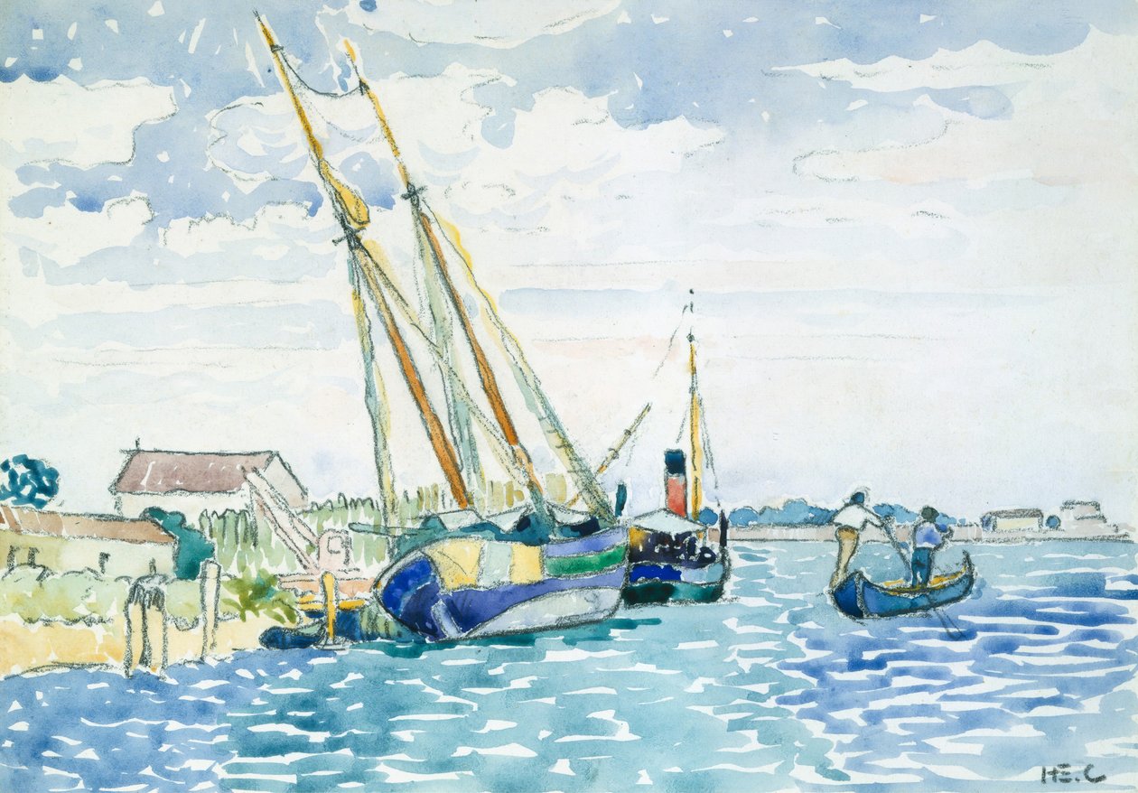 Marine Scene Boats nær Venedig, 1903. af Henri Edmond Cross