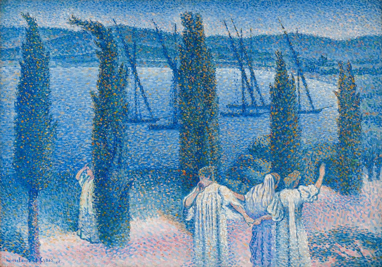 Nocturne med cypresser Nocturne aux cyprès, 1896. af Henri Edmond Cross