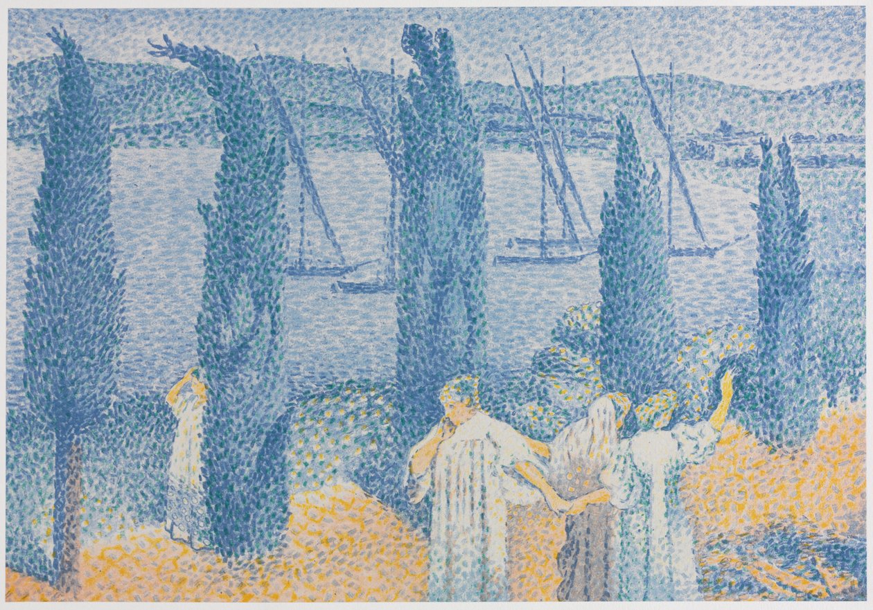 Promenadelandskabet med cypresser, La Promenade Paysage aux cyprès, 1897. af Henri Edmond Cross