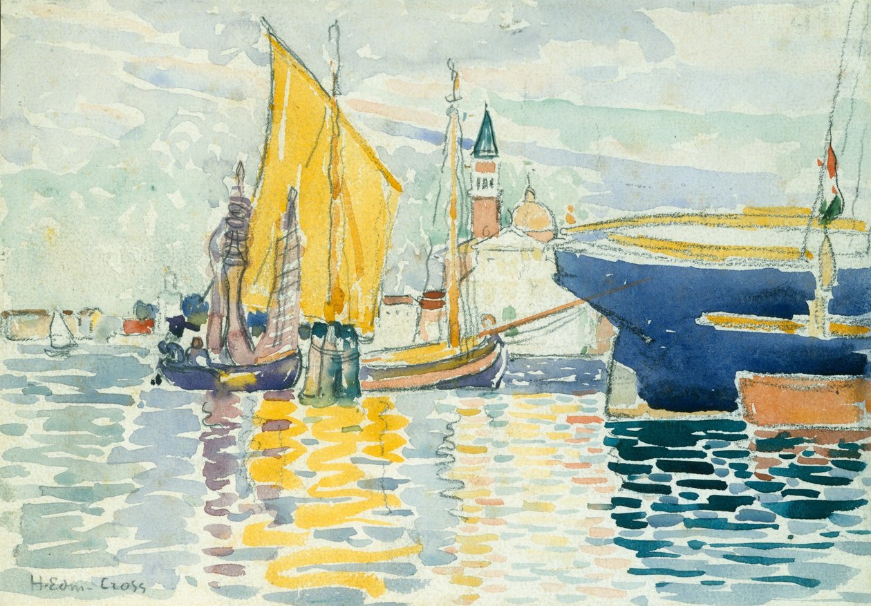 Venedig-The Giudecca, 1903 (wc, grafit og trækul på kraftigt, hvidt vævet papir) af Henri Edmond Cross