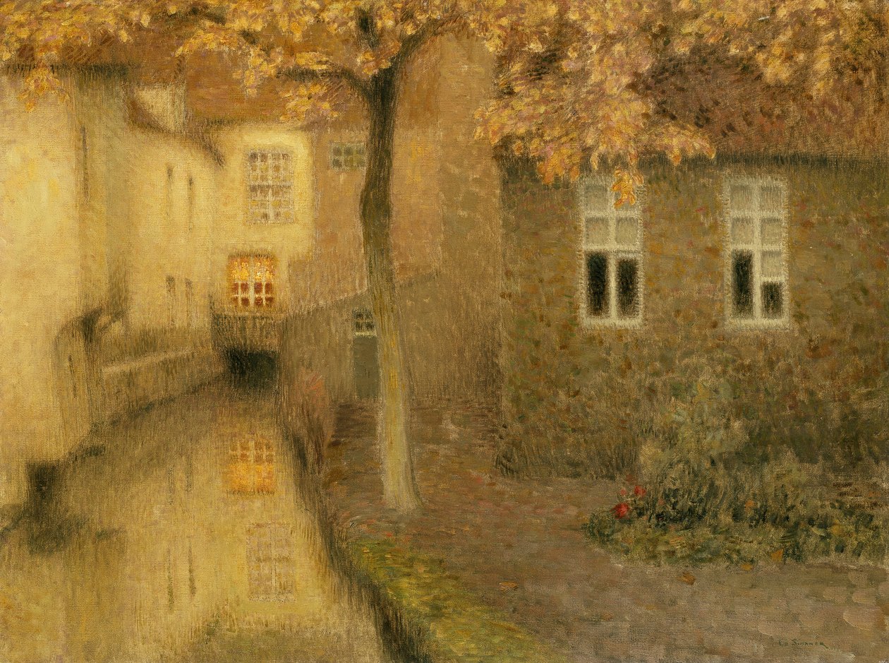 En kanal i Brügge ved skumringen, ca. 1898 af Henri Eugene Augustin Le Sidaner
