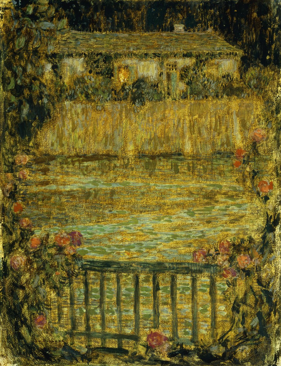 Et hus ved vandet i skumringen; Huset ved vandet i skumringen af Henri Eugene Augustin Le Sidaner