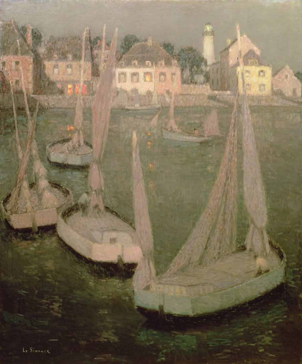 Brittany Port af Moonlight af Henri Eugene Augustin Le Sidaner
