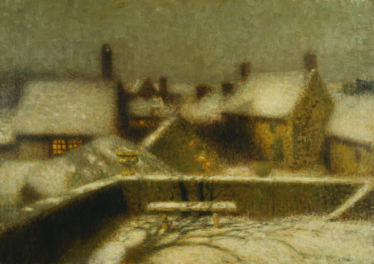 Gerberoy i sneen; Gerberoy Sous la Neige, ca. 1900 (olie på lærred) af Henri Eugene Augustin Le Sidaner