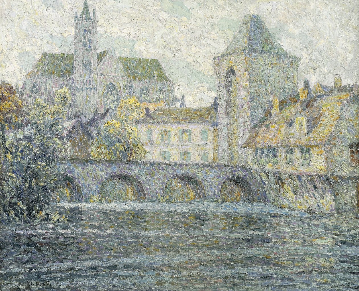 Moret Landskab, Broen; Paysage Moret, Le Pont af Henri Eugene Augustin Le Sidaner