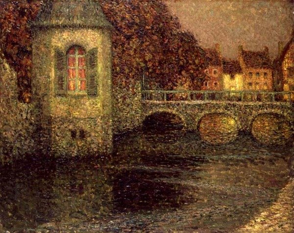 Nat i Normandiet (olie på lærred) af Henri Eugene Augustin Le Sidaner