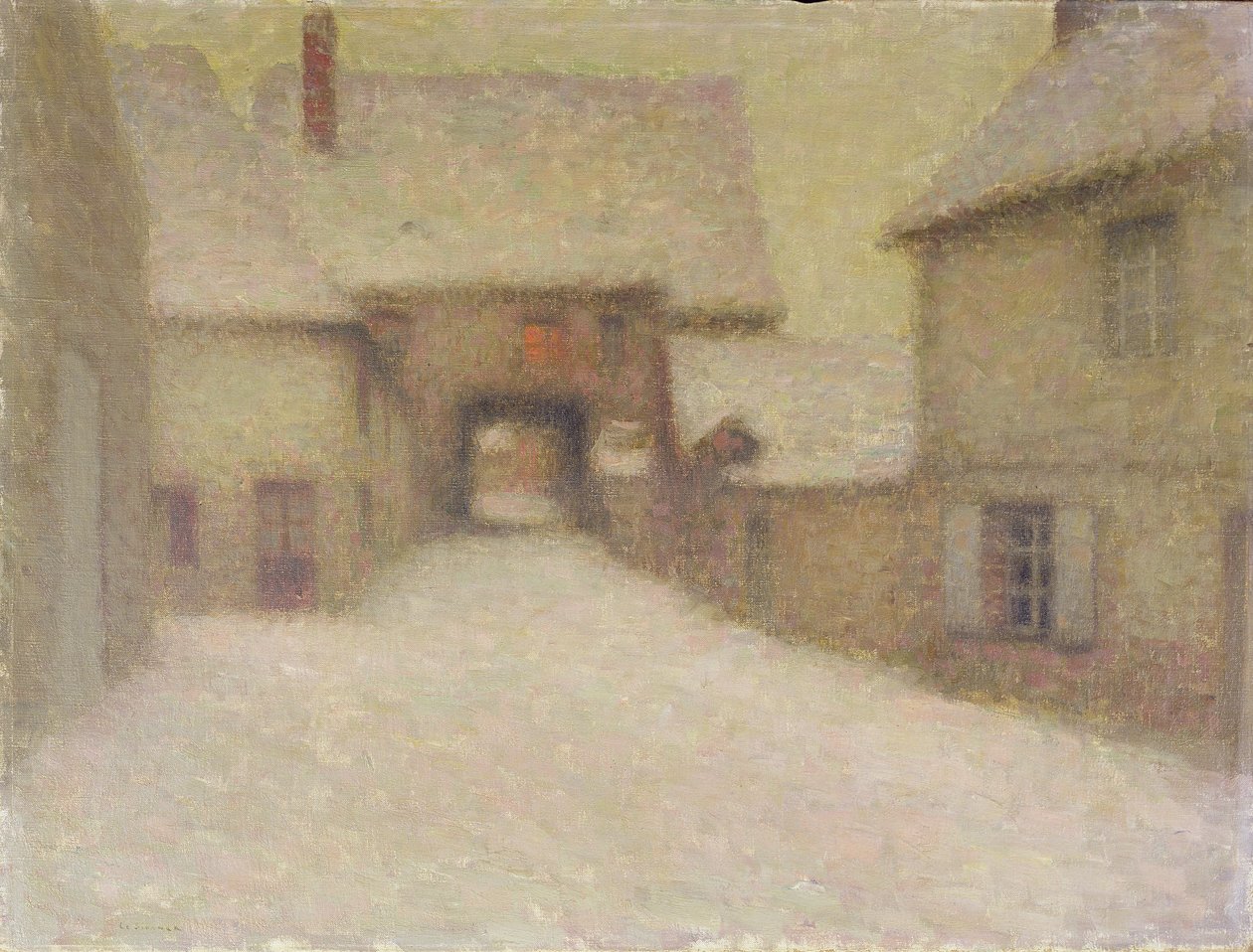 Snow, den gamle landsby, Gerberoy, 1902 af Henri Eugene Augustin Le Sidaner
