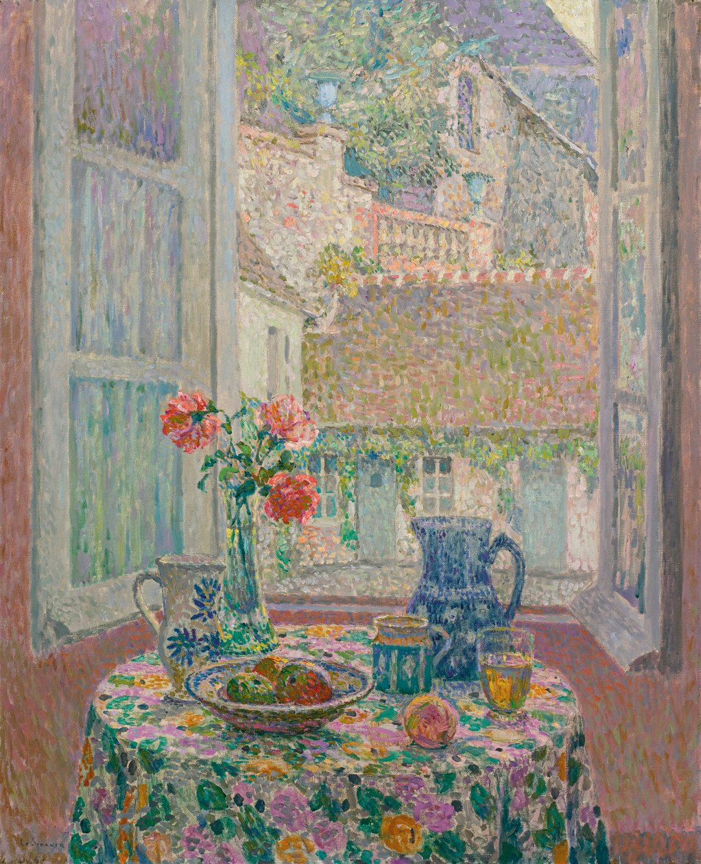 Bord med udsigt over gården - Maleri af Henri Le Sidaner (1862-1939) af Henri Eugene Augustin Le Sidaner